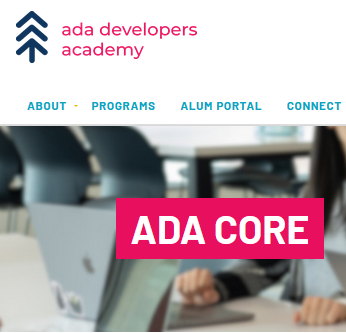 screenshot of ada website's ada core program header