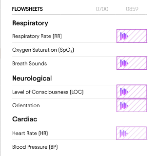 epic ambient flowsheets screen with ambient listening data available markers next to several rows including respiratory rate, oxygen saturation, breath sounds, heart rate, and blood pressure. I built that integration with the epic system -- including working with epic stakeholders to design the bespoke API for ambient nursing :)