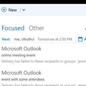 next calendar event feature -- view in outlook focused inbox